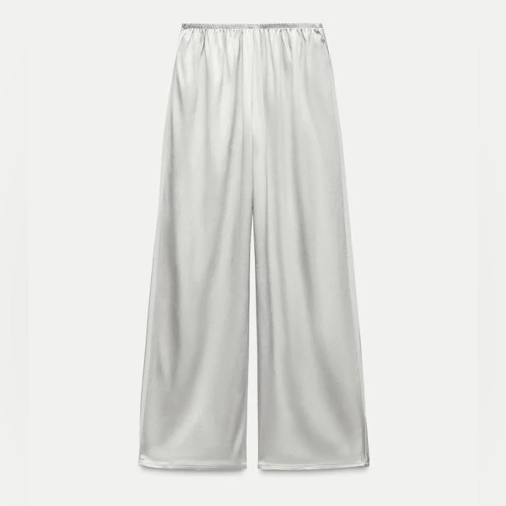Zara SATIN EFFECT STRAIGHT LEG PANTS SILVER  size XS - Picture 7 of 17
